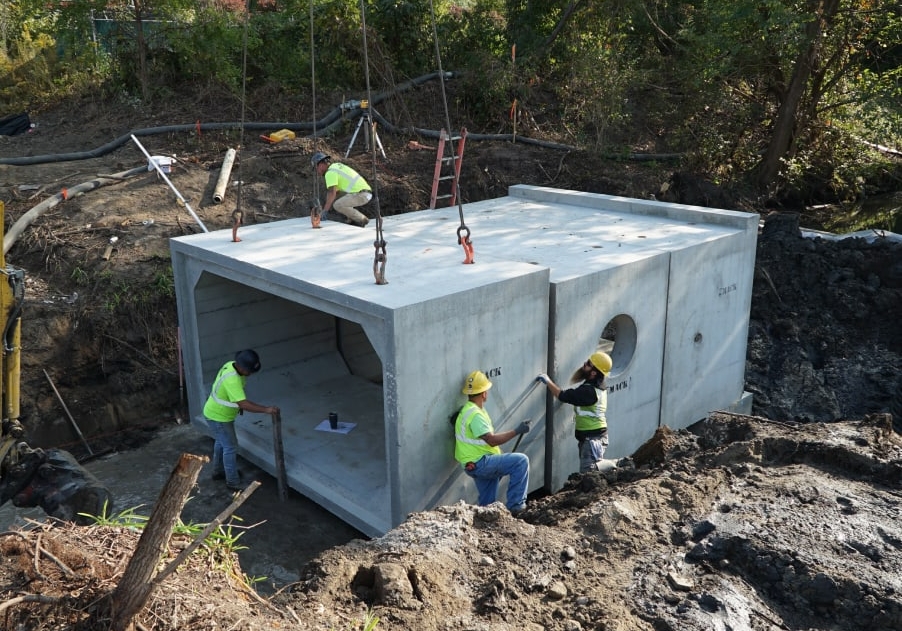 careers-safety Tri Mor crew installing a concrete structure underground